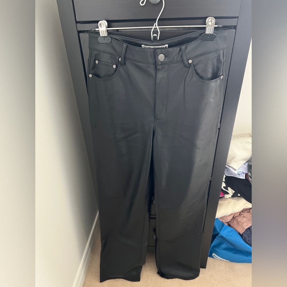 Zara Black Leather-Style Trousers